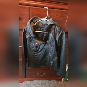 Deb Black Faux Leather Jacket with Hood